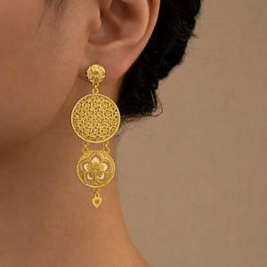 Pendientes Colgantes Chapados en Oro de 14K, 18K y 24K al por Mayor, Pendientes de Moda con Diseño Floral Turco Tradicional, Juego de Pendientes Colgantes - Product Image 3