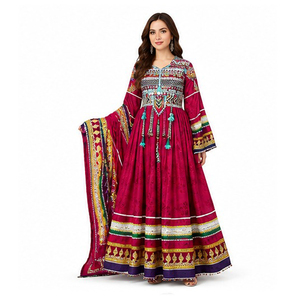 Vestido afgano kuchi de algodón para mujer, largo hasta el suelo, bordado, holgado, para todas las estaciones, ropa étnica para bodas, vestido afgano kuchi - Product Image 1