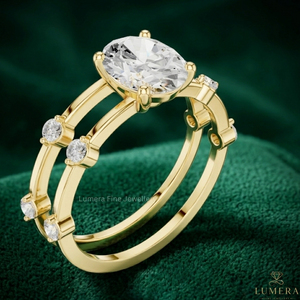 แหวนหมั้นเพชรทรงรี 14K 18K ทองคำแท้ เพชรเพาะเลี้ยงในห้องปฏิบัติการ ดีไซน์สองวง สำหรับผู้หญิง เครื่องประดับสั่งทำพิเศษ - Product Image 2
