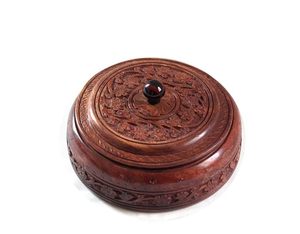Handmade Wooden Dry Fruits <b>Container</b> Hand-Carved <b>Snacks</b> Masala Box 4 Compartment Wooden Storage Organizer - Product Image 5