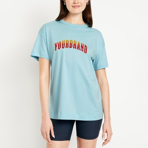 T-shirt personnalisé en coton avec logo imprimé en couleur, logo en relief 3D, coupe ample et carrée, col rond, manches courtes, décontracté, pour l'été - Product Image 1
