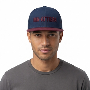 Men's <b>Navy</b> Burgundy Trucker Cap Mesh Back Snapback Baseball <b>Hat</b> Custom Embroidered Logo Adjustable - Product Image 1