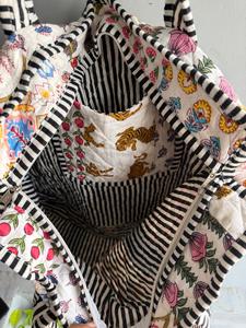 Bolsa de compras acolchada de patchwork, bolso de hombro de algodón con patrón bordado, bolso casual abierto, regalo para ella - Product Image 6