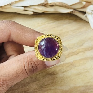 Luxury Style Boho Filigree <b>Rings</b> Ethnic Brass Jewelry Women 18k <b>Gold</b> Plated Statement Amethyst <b>Cocktail</b> <b>Ring</b> For Wholesale - Product Image 5