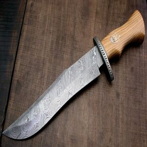 Couteau utilitaire d'extérieur en acier Damas artisanal personnalisé, manche en bois d'olivier naturel, outil de camping - Product Image 1