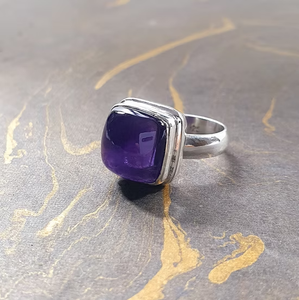 Handmade <b>Cushion</b> Cut Purple Amethyst <b>Ring</b> 925 Sterling Silver Bezel Setting Elegant Boho Statement Jewelry Vendor - Product Image 2