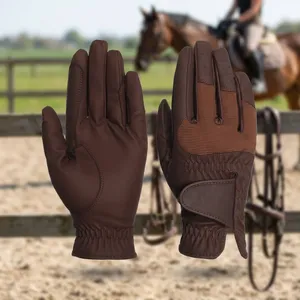 Gants en cuir marron à doigts entiers avec paume en mesh antidérapante, gants de conduite en plein air unisexes, hiver, à enfiler - Product Image 5