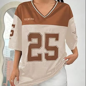 Camiseta de Fútbol Americano para Mujer, Nueva Llegada, Venta al por Mayor, Bordada, Sublimada, Cuello en V, Hombros Caídos, Corta, Transpirable, Tallas Grandes - Product Image 1