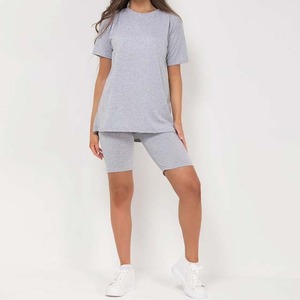 Ensemble 2 pièces pour femme, sweat-shirt décontracté à manches courtes et short, 100 % coton - Product Image 1