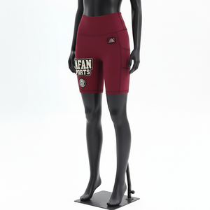 Shorts de mujer de algodón premium con elastano, color granate, con pedrería dorada y logotipo personalizado por transferencia térmica. - Product Image 4