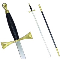 Épée Cérémonielle Universelle avec Poignée Noire et Dorée et Fourreau Noir pour Uniformes de Garde d'Honneur et de Parade Maçonniques