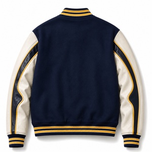 Veste universitaire marine pour homme avec patch logo personnalisé brodé, style preppy, fermeture boutonnée sur le devant - Product Image 6