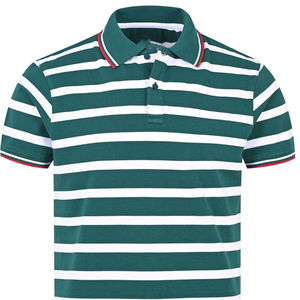 Camisa Polo Verde para Hombre, Diseño de Rayas Horizontales, Cuello en Contraste, Algodón Transpirable, Informal, Manga Corta, Ropa de Verano - Product Image 6
