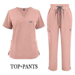 Nouvelle Arrivée 2026 – Tenue Médicale Unisexe NIAAHINN Rouge Vin – Blouse Col V Manches Courtes et Pantalon Droit Extensible – Ensemble Infirmier - Product Image 4