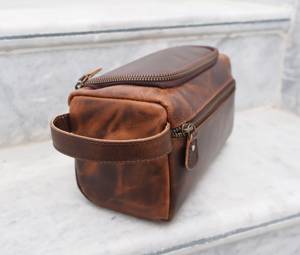Mens Genuine Leather <b>Toiletry</b> <b>Bag</b> Vintage Travel Dopp Kit Shaving Wash <b>Bag</b> <b>Large</b> Capacity Cosmetic Pouch Bulk TYG-0197 - Product Image 1