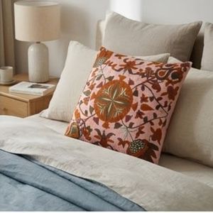 Housse de coussin carrée brodée florale, style bohème, en lin et coton, lavable, avec fermeture enveloppe - Product Image 4