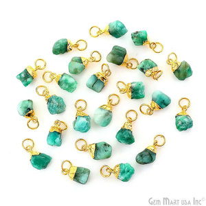 Pendentif Breloque Plaqué Or en Cristal d'Émeraude Naturelle Brute et d'Aigue-marine, Pierre Précieuse Verte Teal Brute, pour la Guérison, Apprêts de Bijoux DIY Boho - Product Image 4