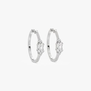 Pendientes de Aro Pequeños con Diamantes Cultivados en Laboratorio, Corte Esmeralda y Redondo, 2.52CTW, Oro de 10/14/18KT, Certificación IGI, Estilo Moderno para Mujer - Product Image 4