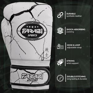 Gants de boxe blancs Farabi Sports en gros pour l'entraînement, les arts martiaux, le MMA, le Muay Thai, en cuir PU avec fermeture auto-agrippante - Product Image 4