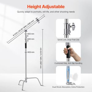 Soporte de Luz Fotográfico de Acero Inoxidable de Alta Resistencia con Brazo en C, Ajustable de 4.8 a 9.8 pies, Altura Máxima de 10.83 pies/330 cm - Product Image 3