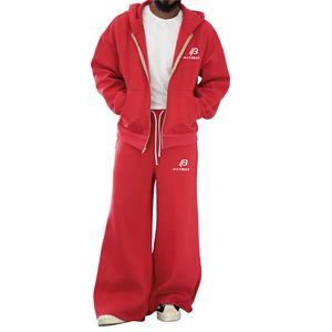 Ensemble de survêtement d'hiver pour homme, 100% coton écologique, rouge, à capuche, style streetwear, manches longues, couleur unie, sweat-shirt décontracté, jogging - Product Image 1