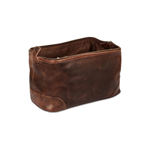 <b>Vintage</b> Leather Toiletry Bag Rectangle Shape Brass Zipper Durable Travel Storage Bag for Men Shaving <b>Accessories</b> - Product Image 2