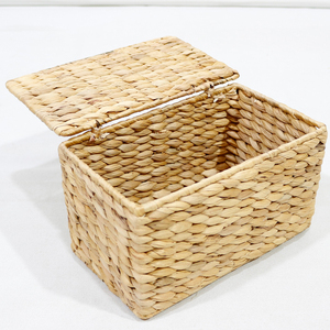 Sustainable Rectangle Water Hyacinth Storage <b>Box</b> with Lid and Cotton Lining - Product Image 5