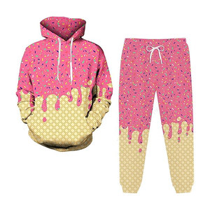 Men and Youth Ice Cream Hoodie Tracksuit 2 Piece <b>Set</b> Casual Hooded Sweatshirt and Joggers Sweatsuit Outfits Streetwear Athletic - Product Image 1