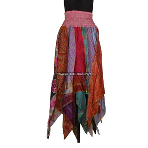 Jupe de travail assortie avec patchs de danse tribale urbaine DS037 nouvelle jupe de couche conçue Patch en soie recyclée jupe de travail robe Festival fête - Product Image 1