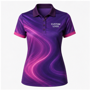 Custom Purple Magenta <b>Neon</b> Wave <b>Womens</b> Polo <b>Shirt</b> Quick Dry Breathable Short Sleeve Performance Golf Team Uniform WPS-0793 - Product Image 1