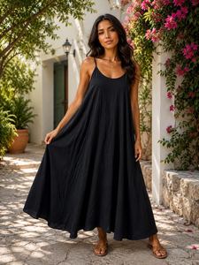 Women's Olive Spaghetti Strap Mini <b>Dress</b> Loose <b>Boho</b> <b>Summer</b> Casual Nonwoven Viscose Breathable Eco-Friendly Solid Plain Dyed - Product Image 5