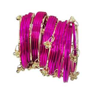 Fashionable gold plated pink <b>glass</b> Kashmiri pearl <b>bangles</b> with emerald cut for wedding and occasion, wholesale price - Product Image 1
