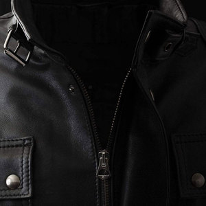 Chaqueta de Moto Clásica de Cuero Genuino Transpirable para Mujer, Cuello Alto, Hombros Acolchados, Manga Larga, Forro de Algodón, Otoño - Product Image 4