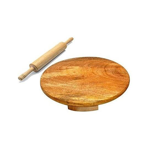 Ensemble de chakla et belan en bois massif, fabriqué à la main, idéal pour la préparation de roti, chapati, puri, paratha, pâtisseries, bases de tartes, croûtes à pizza et pains plats. - Product Image 2