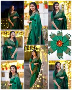 Sari de Lujo Suave con Borde Elegante de Zari, Colección de Ropa India para Bodas de Verano, Ropa Tradicional para Fiestas, Protección Solar - Product Image 6