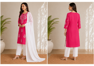<b>Women</b> Lavender Straight <b>Kurti</b> with Elegant White Floral Print Buy Direct From Supplier - Product Image 5