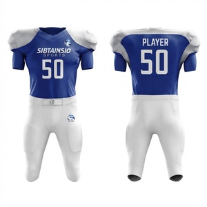 Custom Blue and White American Football <b>Padded</b> Jersey and Pants Set Two-Tone Team Uniform with Player Number Sublimated Uniform - Product Image 1
