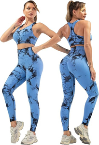 Conjunto Deportivo de Yoga para Mujer, Tie Dye, Leggings de Cintura Alta, Cintura Elástica, Sujetador Deportivo sin Mangas, Secado Rápido, Ropa Deportiva Activa, 2 Piezas - Product Image 2