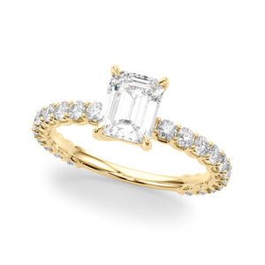 IGI Certified <b>Emerald</b> Cut Lab Grown Diamond <b>Ring</b> with Round Side Diamonds 10K 14K 18K Gold 925 935 <b>Silver</b> - Product Image 2