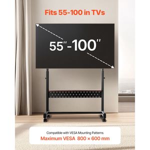 Carrello TV Mobile con Ruote per Schermi da 55-100 Pollici, Supporto TV Regolabile in Altezza, Vassoio Portatile per Monitor, Capacità 205 L - Product Image 2