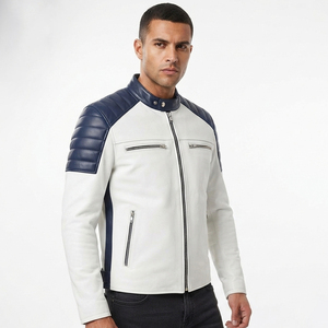 <b>Men's</b> <b>Leather</b> Zip Up Biker <b>Jacket</b> Custom Design PU Cowhide Motorcycle <b>Jacket</b> <b>Men</b> Stand Collar <b>Leather</b> Biker <b>Jackets</b> - Product Image 6