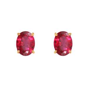 Pendientes de Rubí de Mozambique, Gema Roja Ovalada, Plata de Ley 925, Chapado en Oro de 14K - Product Image 5