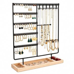 Organizador de Joyas con Soporte de Madera, Expositor Multicapa para Pendientes y Collares con Ganchos, Bandeja de Almacenamiento para Anillos y Relojes - Product Image 4