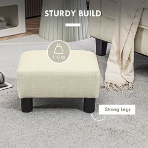 Pouf Cubo Beige Piccolo in Tessuto di Lino Imbottito con Gambe in Plastica per Casa, Ufficio e Camera da Letto - Product Image 5