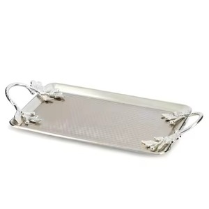 Rectangular Aluminum <b>Tray</b> With Leaf Handles for Catering Use Heavy Duty Metal Serving <b>Tray</b> with Nice Texture for Buffet - Product Image 1