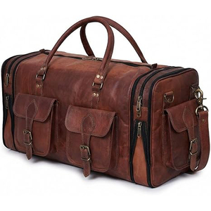 <b>Leather</b> Duffle Bag Weekender Genuine Cowhide Goatskin Travel <b>Holdall</b> Carry on Luggage 15inch Water Resistant Eco-Friendly - Product Image 1