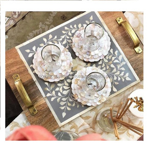Bandeja para servir con incrustaciones de hueso indio personalizable con platos y platos con patrones florales y blancos negros para uso doméstico - Product Image 3