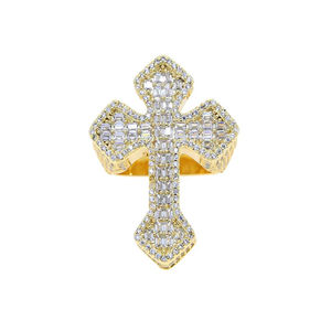 Cross Shape Men's <b>Cocktail</b> <b>Ring</b> <b>Gold</b> Plated Brass Lab Created Cubic Zirconia Micro Pave Religious Jewelry Hip Hop Sale - Product Image 6