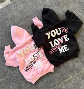 Sudaderas con Capucha Unisex, Estampado Puff 'You're Lost Without Me', Rosa y Negro, Casuales, de Forro Polar, Talla Grande, para Otoño - Product Image 1