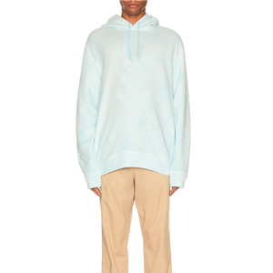 Sweat-shirt à capuche en molleton bleu clair pour homme, coupe classique, couleur unie, pull décontracté avec poche avant, en coton tricoté - Product Image 4
